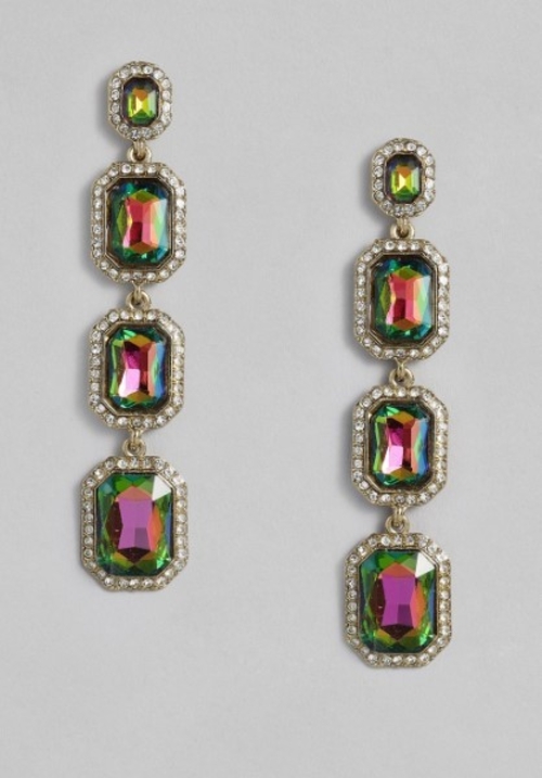 Women Rose Gold Stone Layered Drop Earrings (Color-MULTICOLOR)