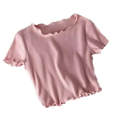 PINK Half Sleeve top Girl's Women's Ribbed Half Sleeve Top with Round