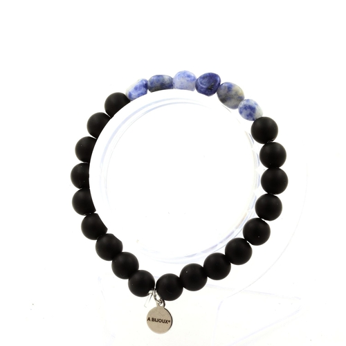 Blue Jasper from South Africa + Matte Black Onyx Bracelet 8 mm Beads.