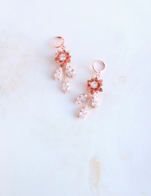 Rose gold Crystal bridal earrings CZ Drop wedding earrings