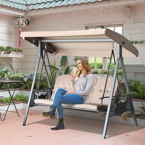Outsunny 3-Person Outdoor Canopy Patio Cushioned Bench Patio Glider