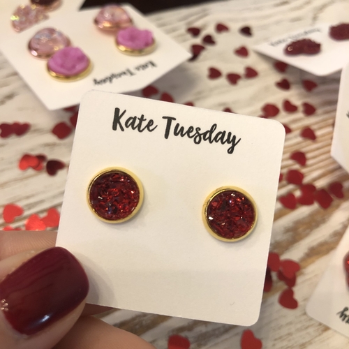 Red 8mm Druzy Earrings