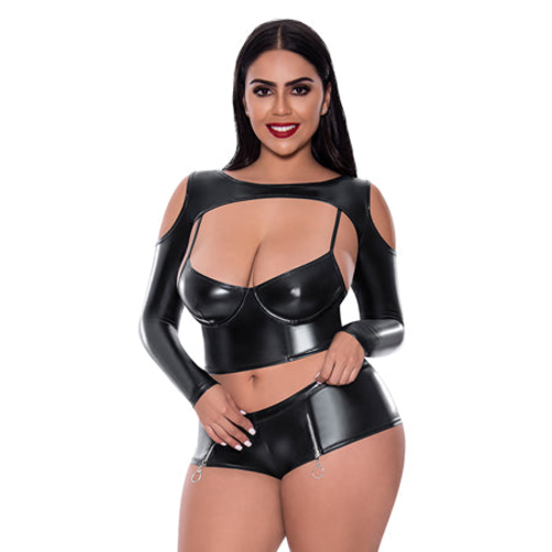 Magic Silk Liquid Onyx Camisole, Longsleeve Shrug & Short Set Black