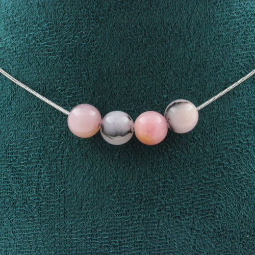 Pink opal 8 mm 4 beads necklace.