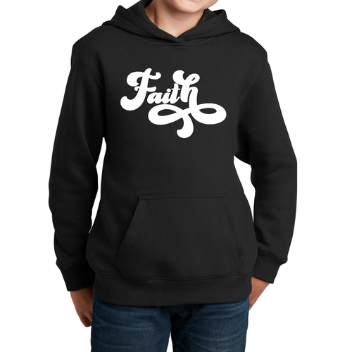 Youth Long Sleeve Hoodie Faith Script Illustration