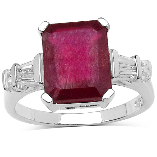 4.30 ct. t.w. Glass Filled Ruby and White Topaz Ring in Sterling