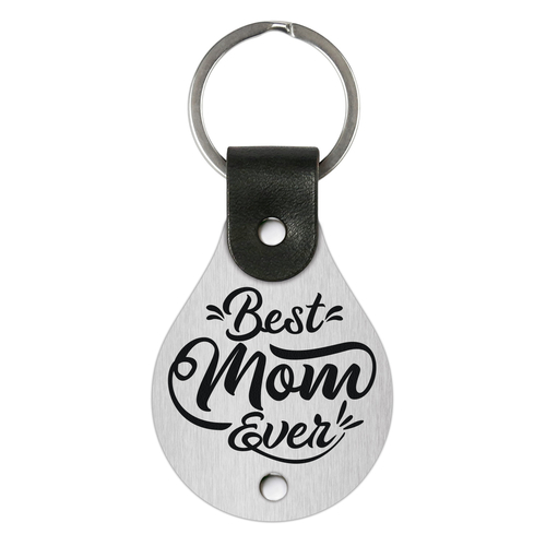 Leather keychain with stainless steel plate – Best mom ever