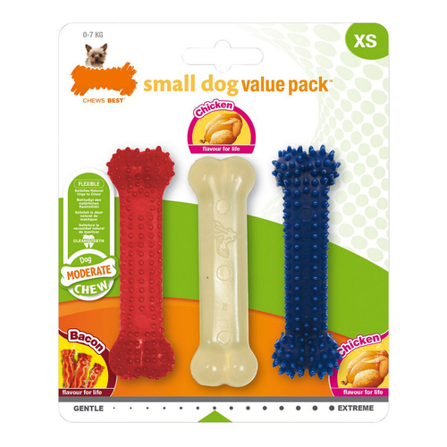 Dog chewing toy Nylabone Value Pack Bacon Size S Chicken Thermoplastic