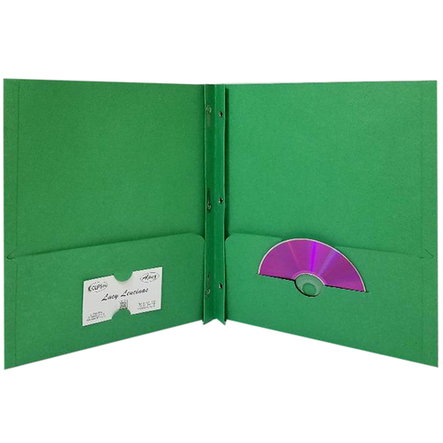 TOPS 2 Pocket Folders - Green, CD and Business Card Holders, 3 Prong