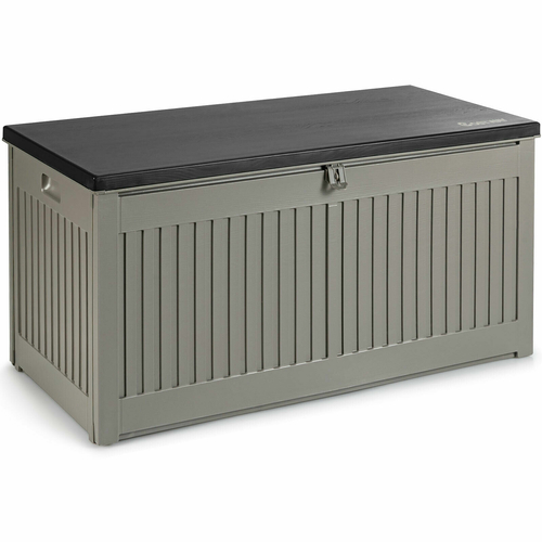 320L Grey Outdoor Garden Storage Box with Plastic Lid-Grey
