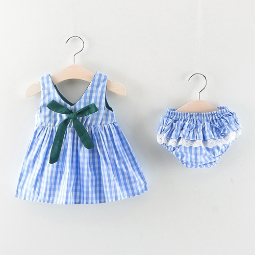 Newborn Baby Girls Summer Clothes Set Plaid Bow