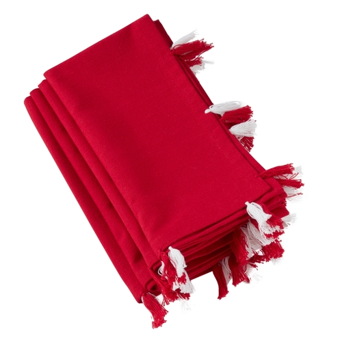 SARO 2311.R20S Cotton Table Napkins with Tassel Design  Red - Set of 4
