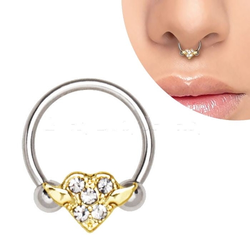 316L Stainless Steel Gold Plated Heart Snap-In Captive Bead Ring /