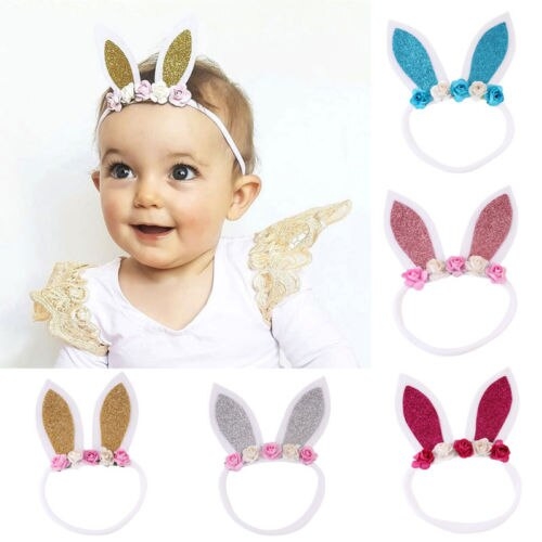 Baby Girl Infant Kids Floral Bunny Ear Headband