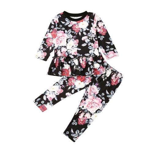 Pudcoco Autumn 2Pcs Flower Print Toddler Kids Baby