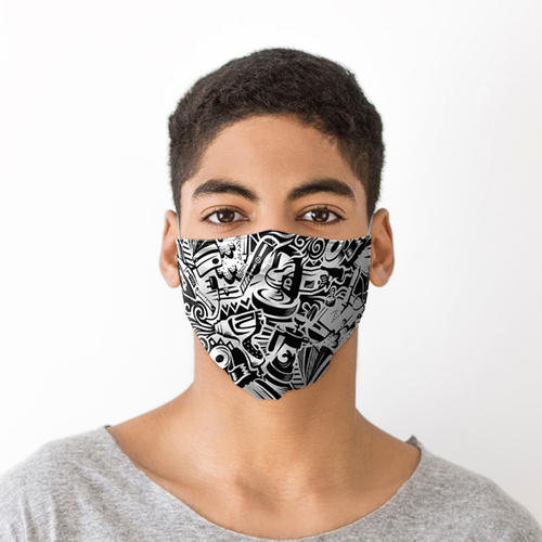 Black and White Graffiti Face Covering - Large