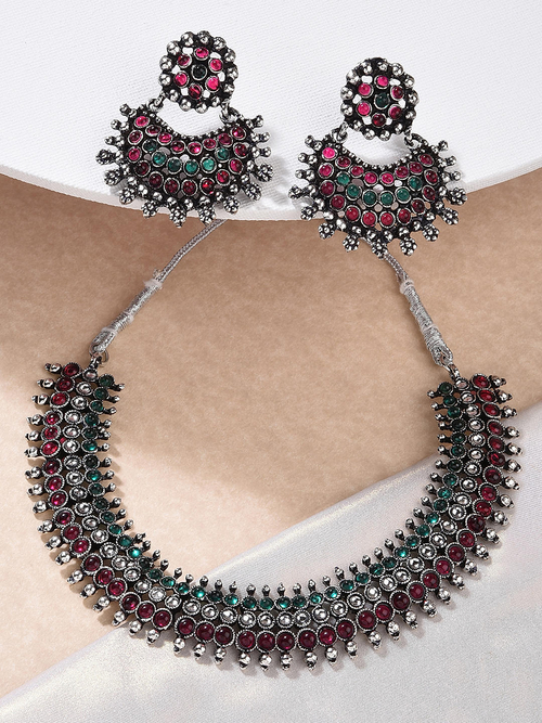 Ethnic Traditional Multicolour Pearl & kundan Necklace and Earring set