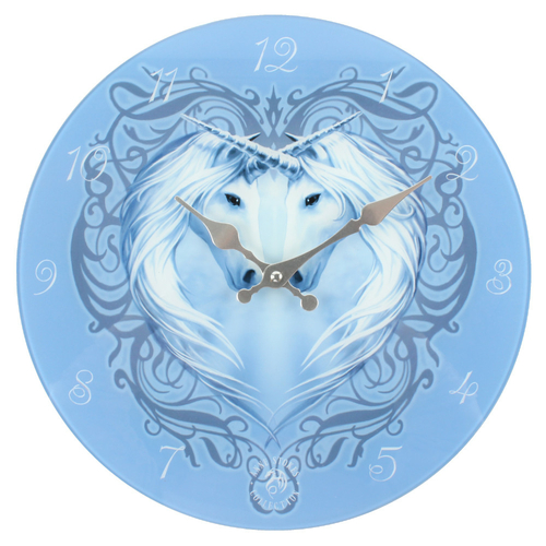 Unicorn Heart Glass Wall Clock by Anne Stokes
