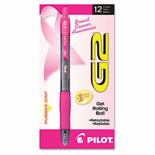 Pilot 31332 G2 Pink Ribbon Roller Ball Retractable Gel Pen  Black Ink 