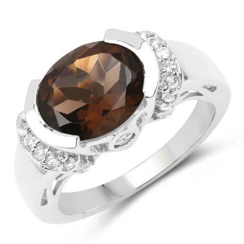 3.40 Carat Genuine Smoky Quartz and White Topaz .925 Sterling Silver