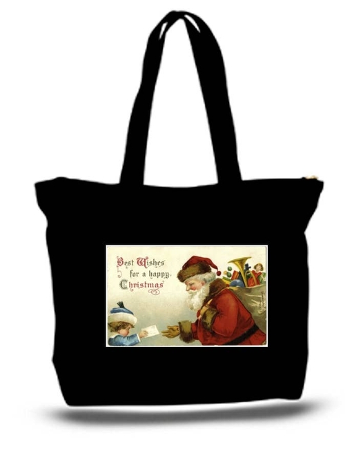 Best Wishes For Christmas Art Large Tote New Zipper Bag