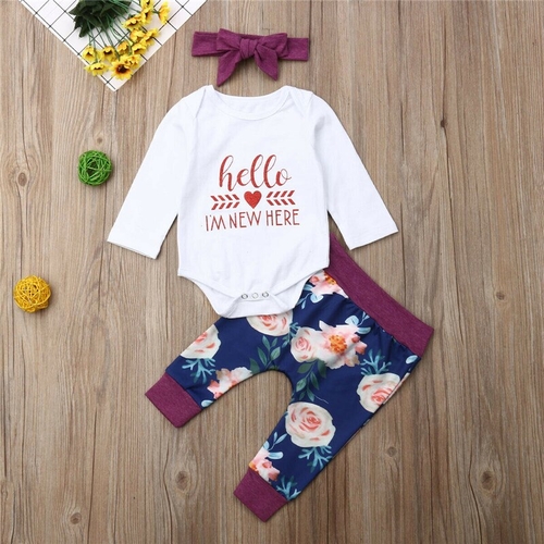 Pudcoco Autumn 3PCS Newborn Kids Baby Girl Long