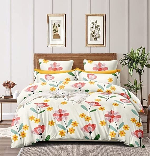 Cotton Feel FLORAL Printed King Size Double Bed Bedsheet with 2 |