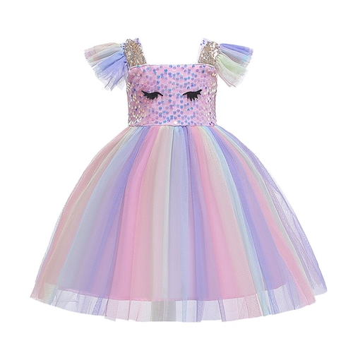 Kids Girls Sequin Princess Bridesmaid Pageant Gown