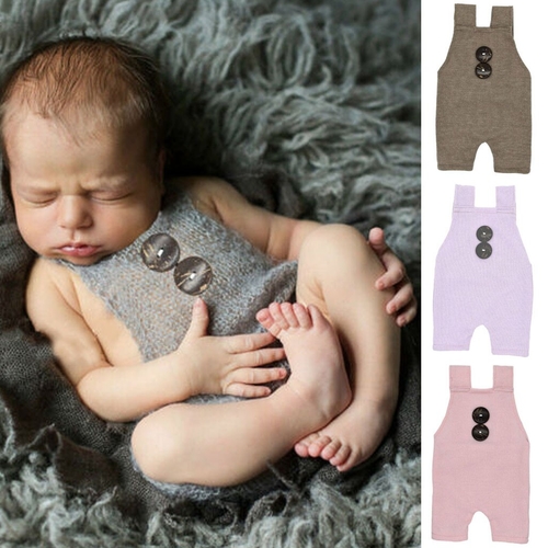 Newborn Baby Photography Prop Button Overalls