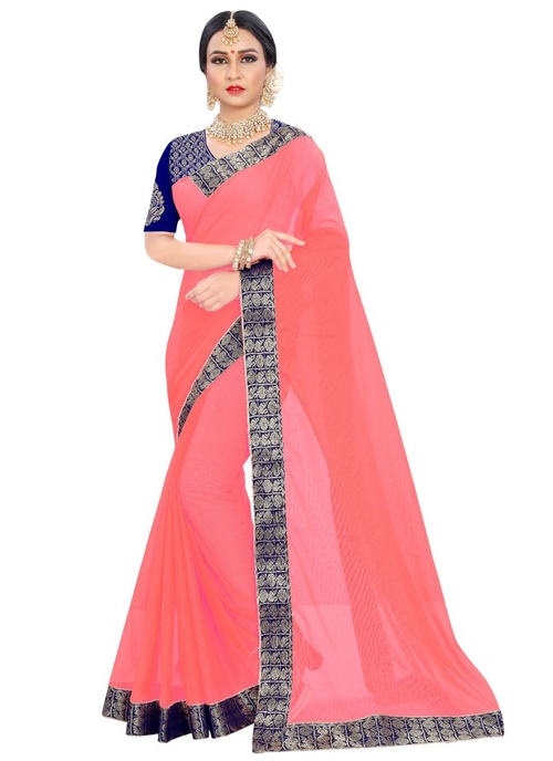 Generic Women's Chiffon Saree (Pink, 5-6 Mtrs)