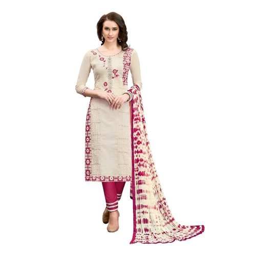 Chanderi Cotton Fabric Cream  Color Dress Material