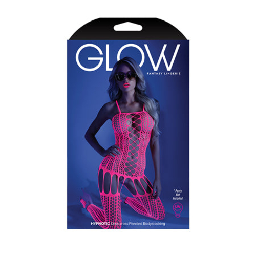 Fantasy Lingerie Glow Hypnotic Criss-Cross Paneled Bodystocking Neon