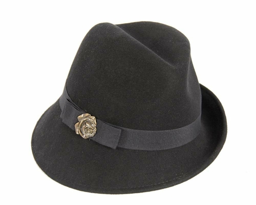 Black trilby felt fashion hat  J273B