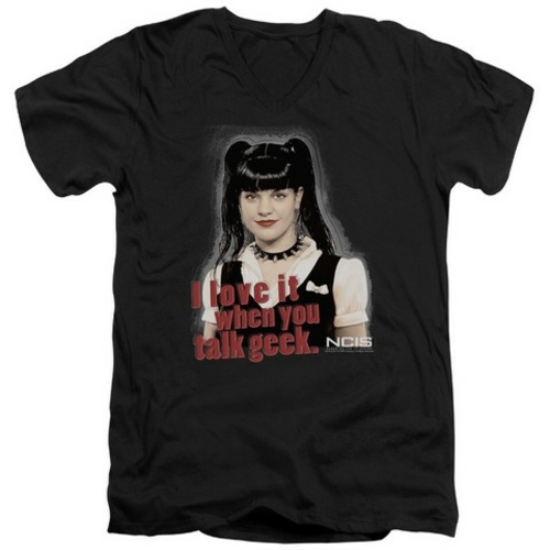 Trevco Ncis-Geek Talk - Short Sleeve Adult 30-1 V-Neck Tee - Black- Ex