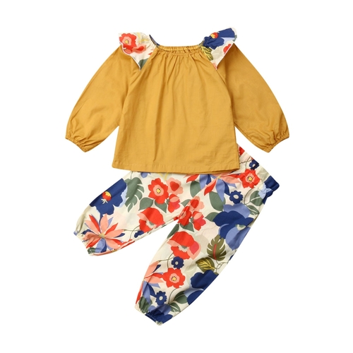 Toddler Baby Girl Clothes Sets Yellow Solid Long