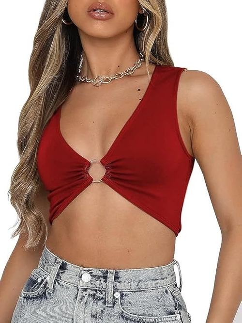 Women's Crop Tops for Women Sleeveless Deep V Neck Workout Top Plunge