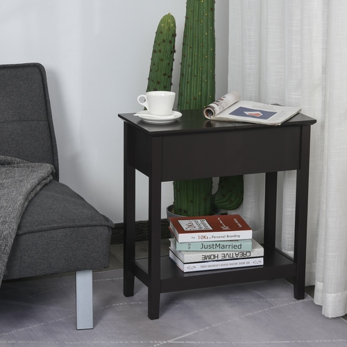 HOMCOM End Side Table in Flip Top Design with Cabinet and Bottom