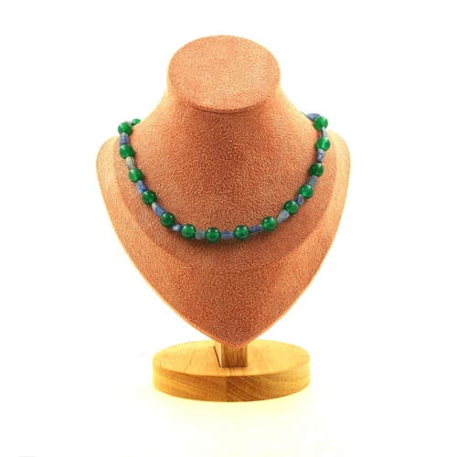 Blue Kyanite + Green Agate 8 mm beads necklace.