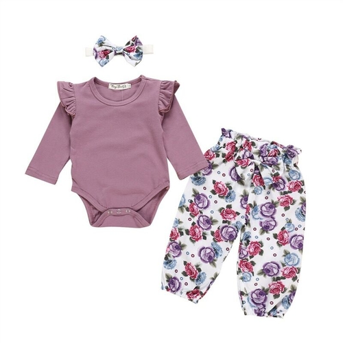 0 24M Baby Girls 3Pcs Floral Outfits Newborn