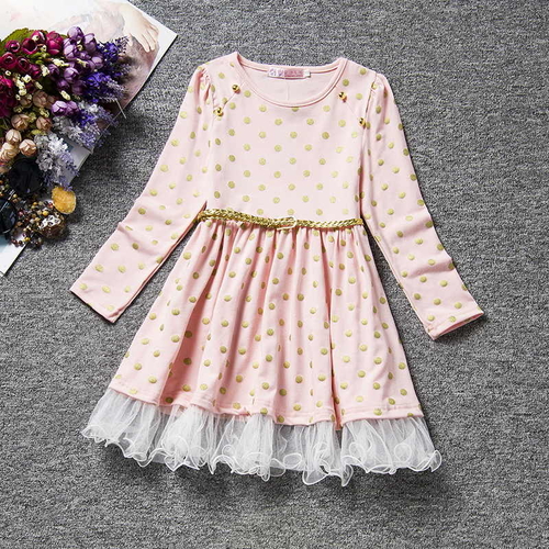 Children Cotton Long Sleeve Dress Autumn Polka Dot