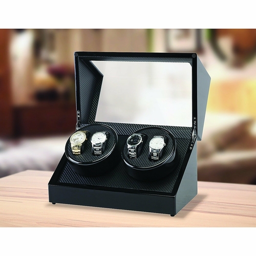 Automatic Quad Watch Winder Wood Display Box Case Motor Rotation