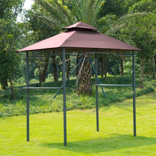 Outsunny 8'x5' BBQ Gazebo Tent Pavilion Grill Canopy Shade Coffee