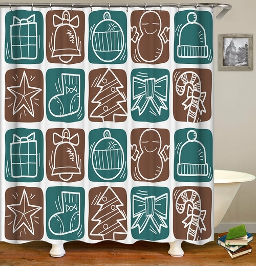 Turquoise And Brown ChristmasвЂ™ Checkers Shower Curtain