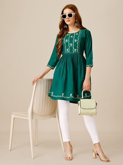 Women Embroidered Rayon Top (Size-42) (Color-GREEN)
