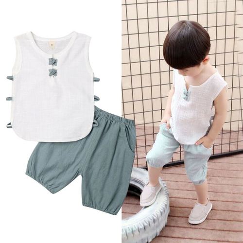 2 pieces Kid Short sleeve T shirt Top Vest +Shorts