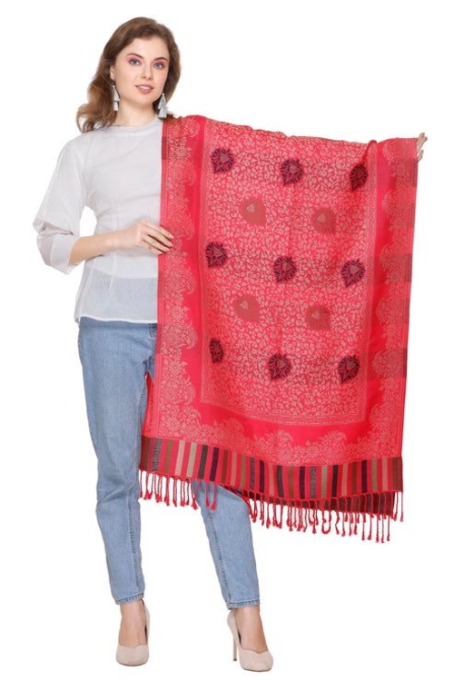 Motif Printed Carrot Viscose Stole For Women.