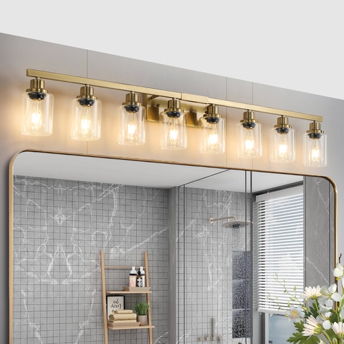 Golden 8-Light Vanity Light with Clear Glass Shades, Modern Iron Metal