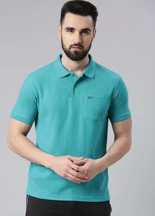 Green Cotton Polo Tshirt With Pocket