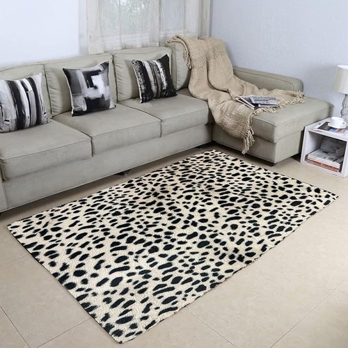 CottonFry Faux Leopard Fur Area Rug Low Pile Animal Design Non Slip