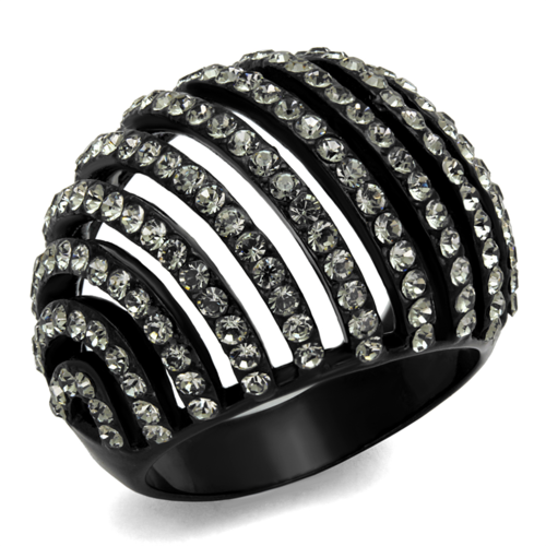 Women IP Black Stainless Steel Ring with Top Grade Crystal in Black Di